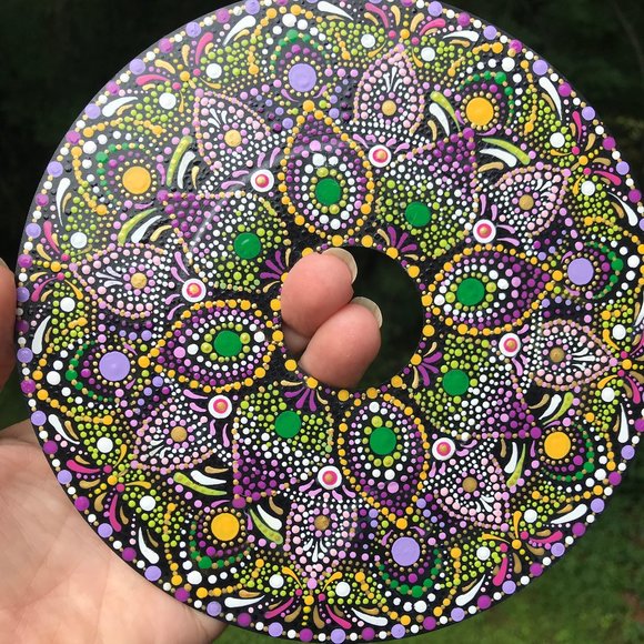 Jazzy Glass Gems Other - Hand Painted 45 Record - Mandala / Dot Art